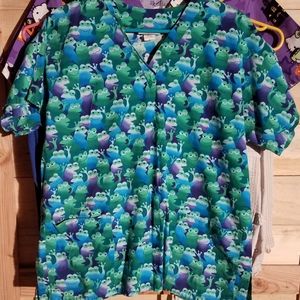 Scrub top, blues & greens frog print